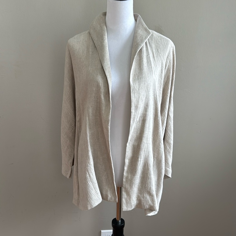 Eileen Fisher Linen Cotton Notch Collar Tan Lightweight Open Blazer Size M - NEW